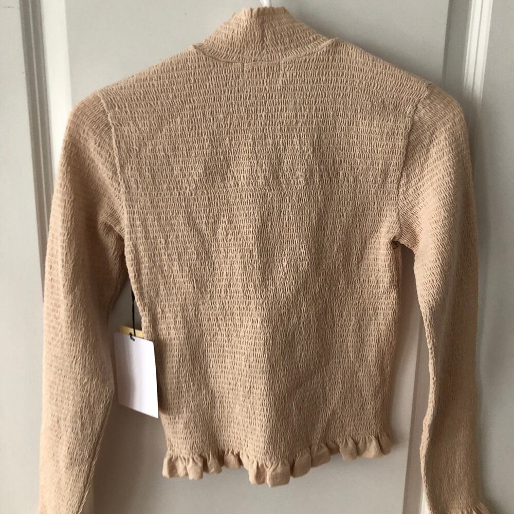 Nation LTD Women's Emmy Smocked Turtle Neck NWT's XS Antique Beige Color $166